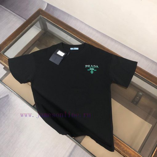 PRA * DA Prada 25ss Same Round Neck Embroidered Short Sleeved T-shirt - Available For Customize ojrelp1d - Image 2