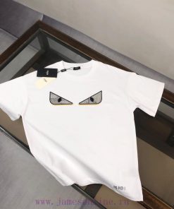 FEN * DI Fendi 25ss Same Style Round Neck Short Sleeve T-shirt With Small Eyes On The Chest Emb uakxrcw2