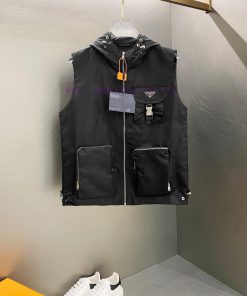 New PRADA | Prada 24SS Recycled Nylon Solid Color Large Pocket Zipper Hooded Sleeveless VestOri xe677dbu