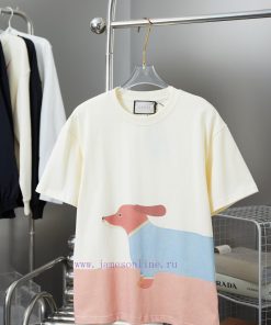 High-qualityG U * CI 2025 New Cartoon Fun Printed Short Sleeved Shirt Cute Sausage Dog Adopts T 08vok1wg