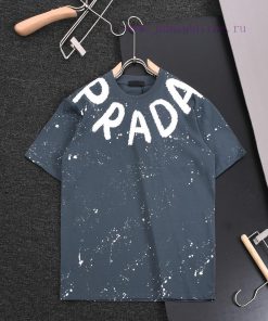 R-9526 Prada PRADA 25 New Round Neck Short Sleeved T-shirt Woven With High Weight Pure Cotton F n43duovz