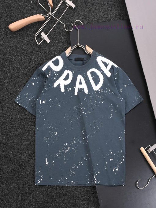 R-9526 Prada PRADA 25 New Round Neck Short Sleeved T-shirt Woven With High Weight Pure Cotton F n43duovz