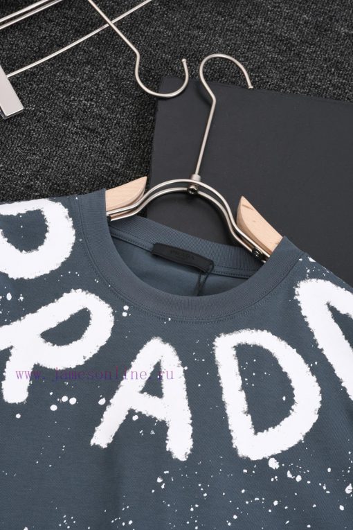 R-9526 Prada PRADA 25 New Round Neck Short Sleeved T-shirt Woven With High Weight Pure Cotton F n43duovz - Image 4
