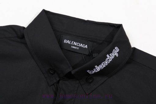 New Balenciaga 𝘽𝘼𝙇𝙀𝙉𝘾𝙄𝘼𝙂𝘼 BLCG 24SS Collar Letter Embroidery Simple Embroidery Long Sleeved Shi h5fuvshw - Image 4