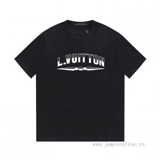 LV 25ss Black And White Classic Graphic And Text Combination T-shirtUsing 32 Count Double Yarn vk2tebjl - Image 2