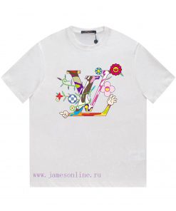 LV 25ss Plant Flower Pattern TUsing 32 Count Double Yarn Pure Cotton 240g High-temperature Wash xqprx4xa