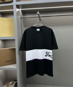 Striped Decoration Equestrian Knight Print Round Neck Short Sleeved T-shirtZhendian Treasure Ac r0257mn8