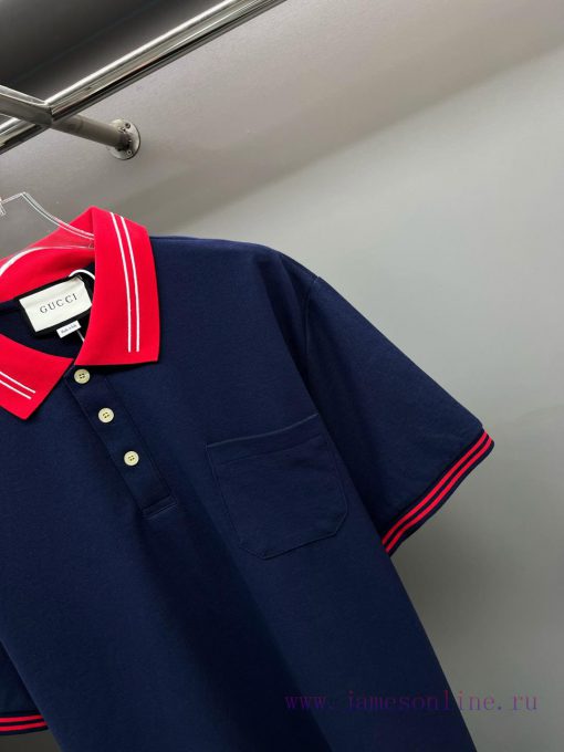 GUCC Ⅰ Gucci Woven Ribbon New Polo ShirtOriginal Fabric Official Same StyleUsing 210g Pure Cott x9zlgcvm - Image 6