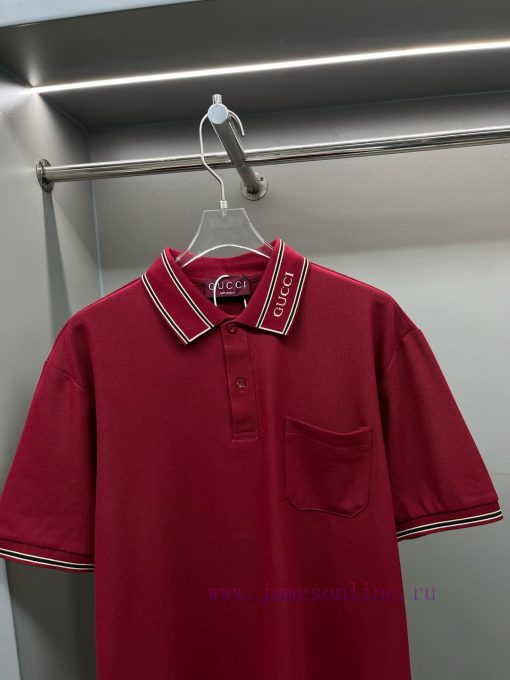 GUCC Ⅰ Gucci Woven Ribbon New Polo ShirtOriginal Fabric Official Same StyleUsing 210g Pure Cott n17e3ogp - Image 3
