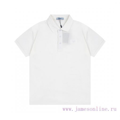 PRADA Triangular Logo Polo ShirtUpgraded Inspired By Retro 80sOriginal Fabric Official Same Sty 18jk5tcd - Image 2