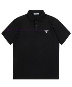 Prada 2025 New Business Casual Simple Embroidered Small Logo Unisex Polo ShirtCustomized Pearl xphhsh6p