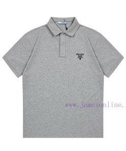 Prada 2025 New Business Casual Simple Embroidered Small Logo Unisex Polo ShirtCustomized Pearl r5loiyun