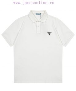 Prada 2025 New Business Casual Simple Embroidered Small Logo Unisex Polo ShirtCustomized Pearl n52esdpm