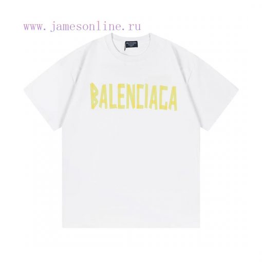 Arrived The Next DayBalenciaga Balenciaga 2025 New Tape Pleated Letter Logo Unisex Short Sleeve dbo2ibab