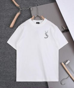 New 25S Saint Laurent Rhinestone T-shirt Made Of Pure Cotton Washed Fabric Weighing About 300 G goc4f2kn