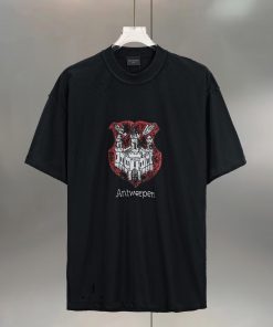 BALENCIAGA Paris Castle Worn Out Reverse PrintCotton Round Neck T-shirtColor BlackSize Xs S M L xwy3uws5
