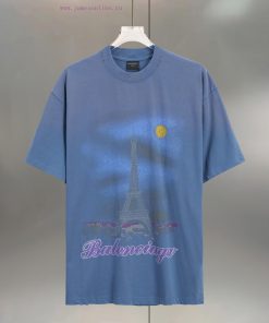 BALENC $AGA Paris Tower Night View Made Of Aged Pure CottonRound Neck T-shirtColor Black BlueSi 7pk6kzdz