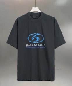 BALENCIAGA Paris Surfing Print Pure Cotton Round Neck T-shirtColor: Black White Blue GreySize X pde4aetp