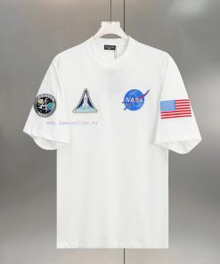 BALENCIAGA Paris Co Branded Aerospace LogoEmbroidered Pure Cotton Round Neck T-shirtColor Black tezlyzto
