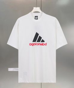 BALENCIAGA Paris AD Co Branded Double-sidedEmbroidered Pure Cotton Round Neck T-shirtColor: Whi b1m0sew8
