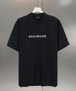 BALENC&AGA Paris Mirror Logo LetterPrinted Pure Cotton Round Neck T-shirtColor: White Black Sil znm0y4up