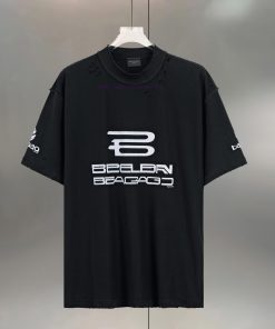 BALENC&AGA Paris Reverse Piercing Heavy Industry Breaks HolePrinted Pure Cotton Round Neck T-sh pyl182rt