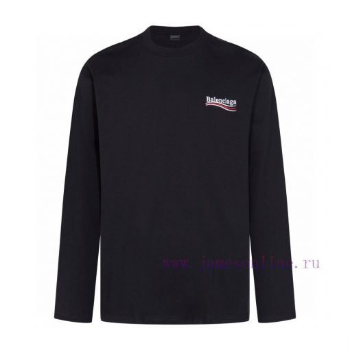 BALENCIAGA Paris Cola EmbroideryCotton Round Neck Long Sleeved ShirtColor White BlackSize XS S edvt16z8