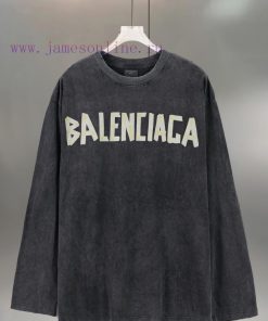 BALENCIAGA Paris Embossed Paper Tape PrintingCotton Round Neck Long Sleeved ShirtColor: Blue Bl o0wlgb8i