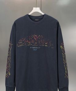 BALENCIAGA Paris Flame PrintCotton Round Neck Long Sleeved ShirtColor: Wash Water To Make Old B ki3g6n0k