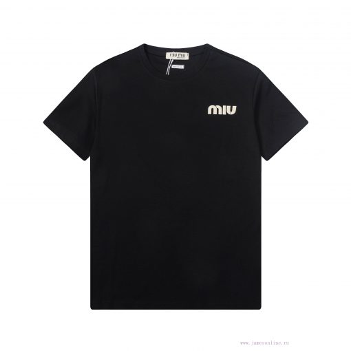 ️MIUMIU~2025 New Spring/Summer Silk Cotton 200g Short Sleeve T-shirt With New Miu Miu Classic L ihyzjrry - Image 2