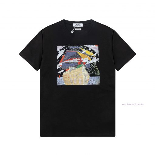 ️Hermes 2025 New Spring/summer 200g Silk Cotton Short Sleeved T-shirt Hermes Land Sail ️ Classi zo1g5st8 - Image 2