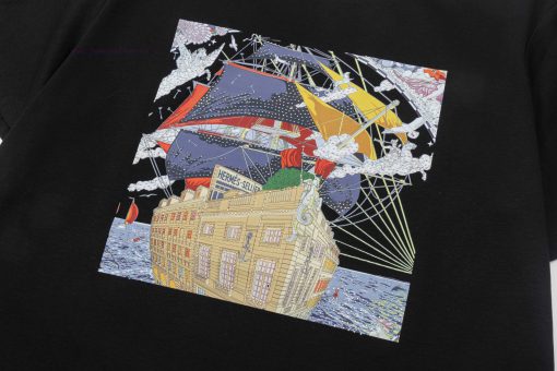 ️Hermes 2025 New Spring/summer 200g Silk Cotton Short Sleeved T-shirt Hermes Land Sail ️ Classi zo1g5st8 - Image 4