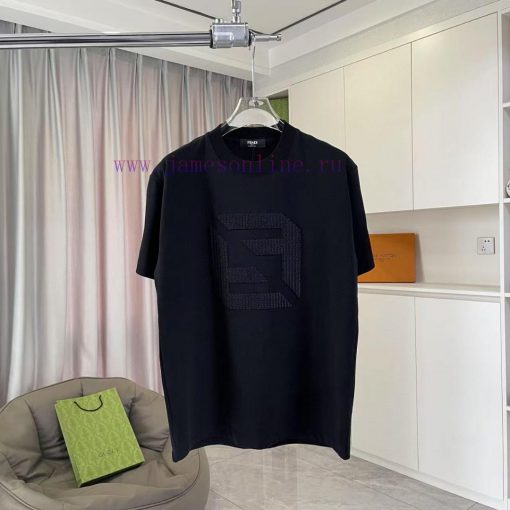 FD Fendi 2025 Spring/Summer New Double F Cross Vacuum Embroidered Custom Fabric 300g Short Slee 62o9oru0