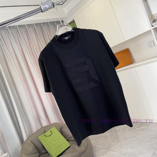 FD Fendi 2025 Spring/Summer New Double F Cross Vacuum Embroidered Custom Fabric 300g Short Slee 62o9oru0 - Image 3
