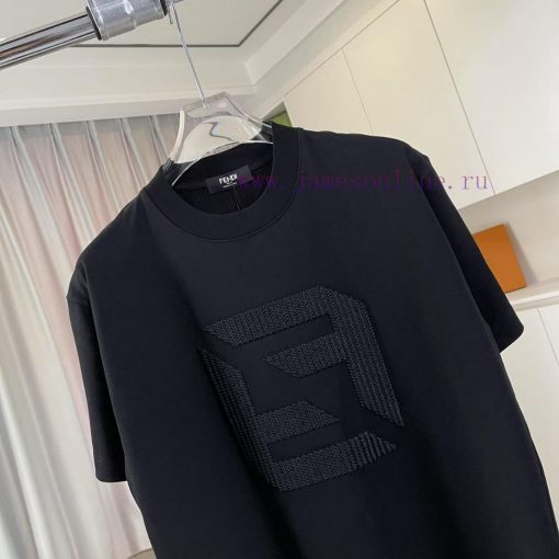FD Fendi 2025 Spring/Summer New Double F Cross Vacuum Embroidered Custom Fabric 300g Short Slee 62o9oru0 - Image 4