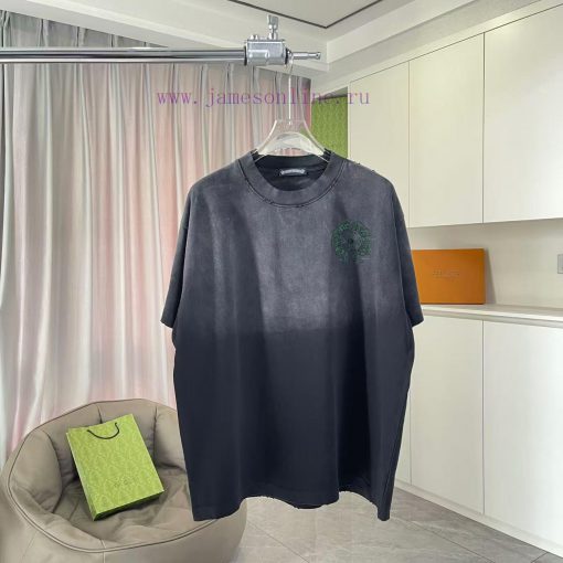 CH Kro * 2025 Summer New Style Washed Gradient Aging Worn Sanskrit Cross Printed Short Sleeve T 0h0bro2n