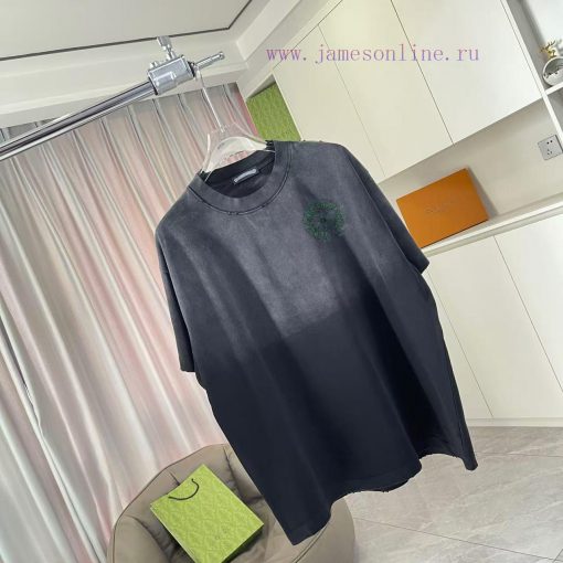 CH Kro * 2025 Summer New Style Washed Gradient Aging Worn Sanskrit Cross Printed Short Sleeve T 0h0bro2n - Image 3