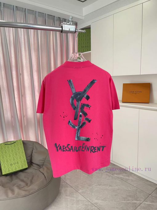 YSL * Saint Laurent 2025 Summer New Letter Logo Printed Custom Fabric 300g Short Sleeved T-shir v1w4rrxu - Image 8