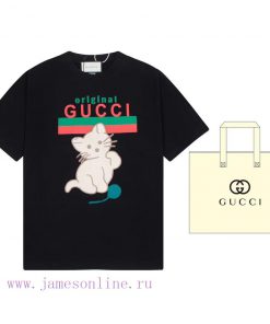 Gucci Cat Hydrangea Badge Embroidered Letter Logo Printed Short SleeveOriginal Fabric Official 3awruizl