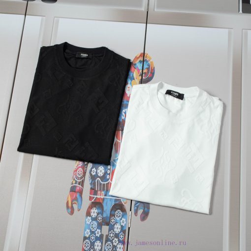 FENDI Spring/Summer New Fabric Jacquard Short Sleeve T-shirt Detail Original Mold Opening Full 4kxiij84 - Image 4