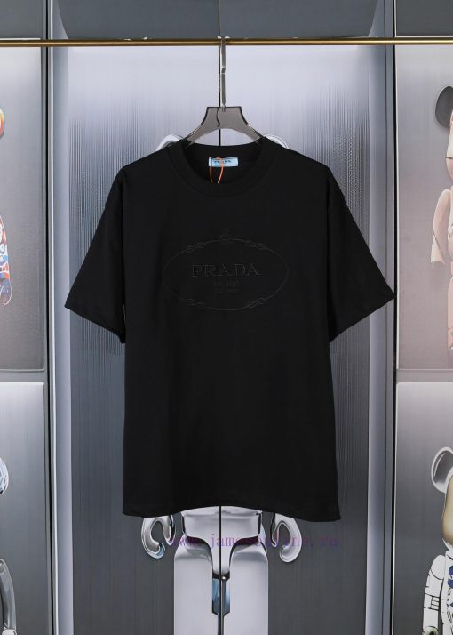 PRADA's New Embroidered Short Sleeves High Quality Double Pound Yarn 280g 32 Count Smooth Pure g9ypoy1y - Image 3
