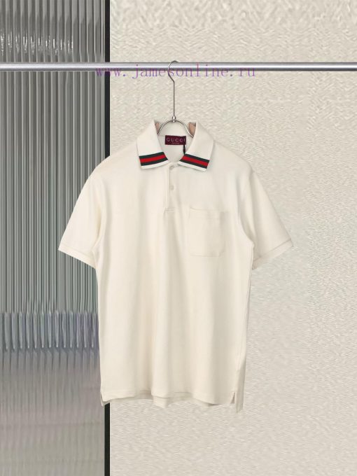 R-9547 Gucci 2025SS Collar Polo ShirtThe Collar Is Decorated With Red And Green Ribbon Contrast m2uu525g