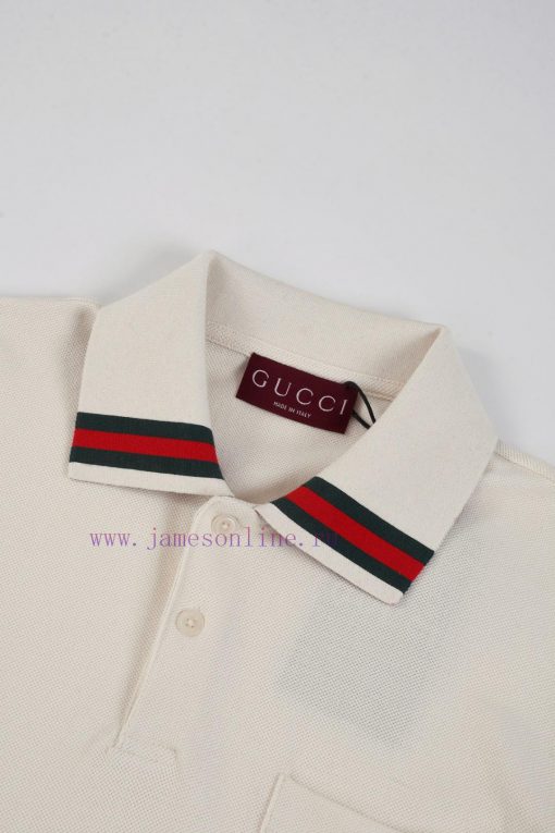R-9547 Gucci 2025SS Collar Polo ShirtThe Collar Is Decorated With Red And Green Ribbon Contrast m2uu525g - Image 3