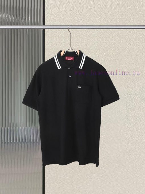 R-9545 Gucci 2025SS Collar Polo ShirtAvailable On The GUCCI Official Website Featuring A Black fxe0vi9g