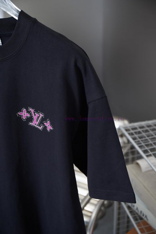 Louis Vuitton 25SS Early Spring New Letter Rhinestone Short Sleeved ShirtLight Luxury Fashion I uogby1kl - Image 5