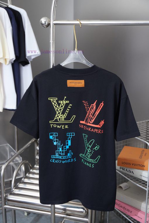Louis Vuitton 25SS Early Spring New Color Letter Printed Short Sleeved ShirtLight Luxury Fashio y4f485iv - Image 3