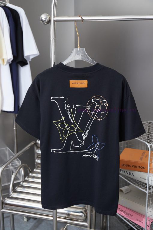 Louis Vuitton 25SS Early Spring New Color Line Letter Printed Short Sleeved ShirtLight Luxury F olrazjus - Image 3