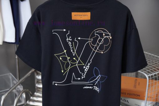 Louis Vuitton 25SS Early Spring New Color Line Letter Printed Short Sleeved ShirtLight Luxury F olrazjus - Image 6
