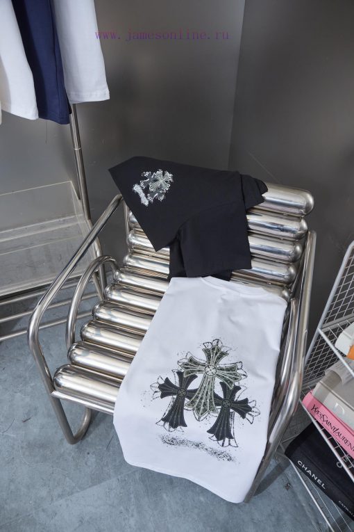 Chrome Hearte 25SS Early Spring New Graffiti Hand-painted Cross Print Short Sleeved ShirtLight zfazaf7n - Image 10