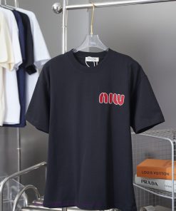 MUI 25SS Early Spring New Letter Logo Plush Printed Short Sleeved ShirtLight Luxury Fashion Is xtvbvh2c